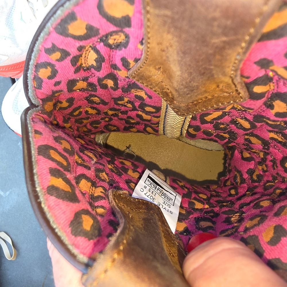 Girls Blue Glitter Brown Western Cowgirl Boots Square Toe Pink Leopard Lining - Picture 9 of 10